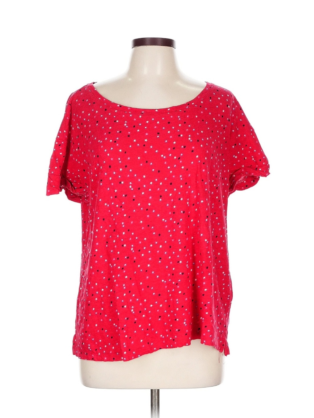 Talbots Red Short Sleeve Scoop Neck Star Print Top